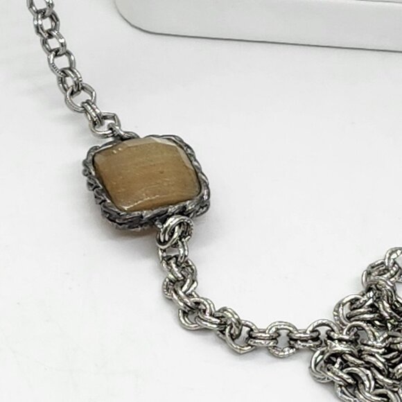 Loft Ann Taylor Long Rustic‎ Silver Tone Faux Stones Necklace - Picture 7 of 8